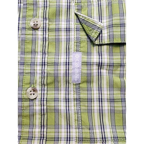 Columbia Men's Fishing Breathable Mesh button up Shirt Green Plaid Size L - Picture 6 of 11